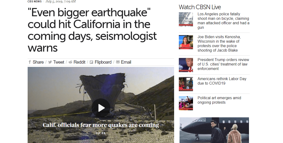 Tin tức cảnh báo về các trận động đất diễn ra liên tục tại bang Cali